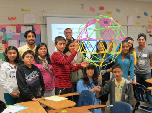 Former Goizueta Fellows Kevin Rodriguez and Gabriel Reyes helped students at Meadowcreek High School with a hands-on activity during GoSTEM’s Latino STEM Education Day. 